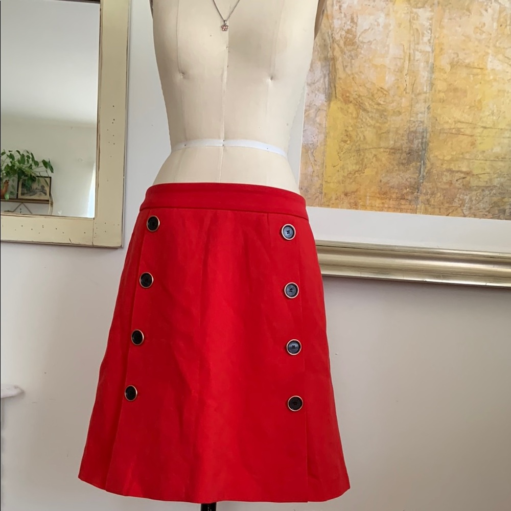 Red Button-Detail Skirt